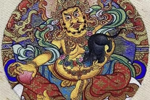 编号118-1165080：彩绘小唐卡-黄财神（圆形·直径3.5CM左右）