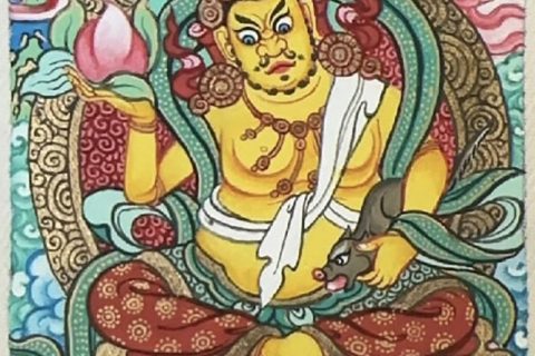 编号118-1170885：彩绘小唐卡-黄财神（长方形·5*4CM左右）