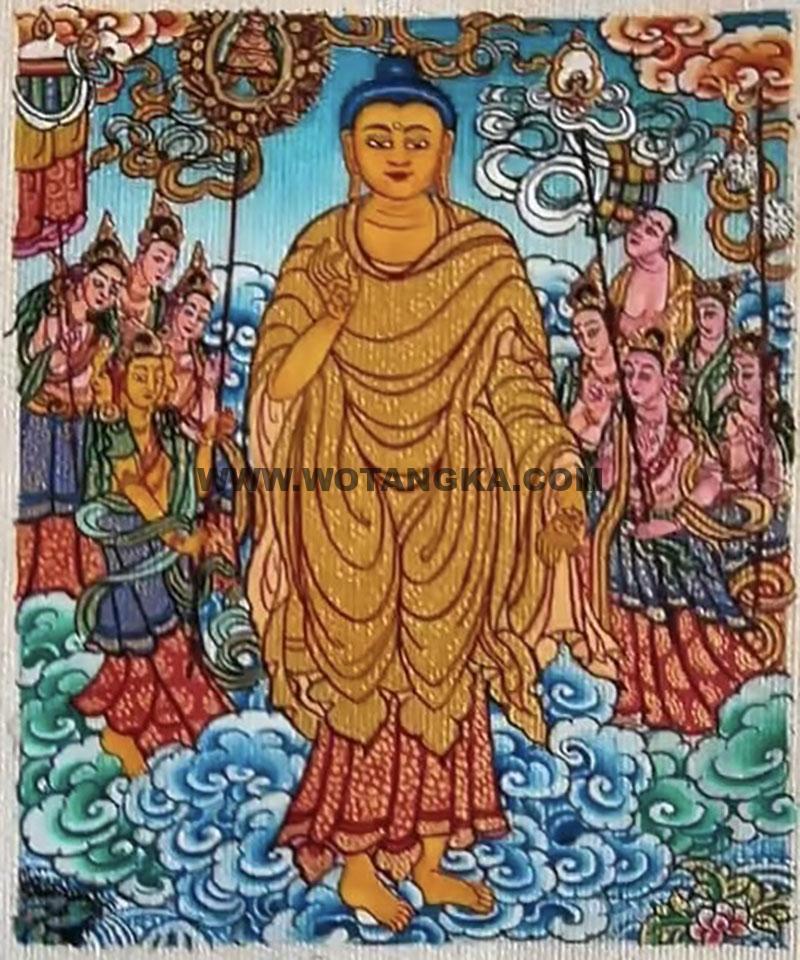 编号118-1360433：彩绘小唐卡-释迦牟尼佛（长方形·5*4CM左右）