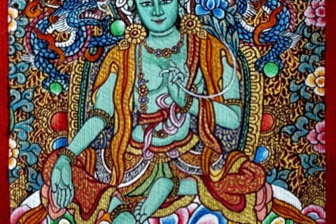 编号118-1971483：彩绘小唐卡-绿度母（长方形·5*4CM左右）