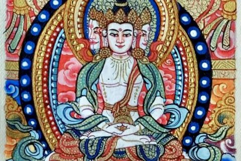 编号118-2246332：彩绘小唐卡-四面大日如来（长方形·5*4CM左右）