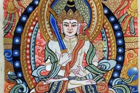 编号118-2768142：彩绘小唐卡-虚空藏菩萨（长方形·5*4CM左右）