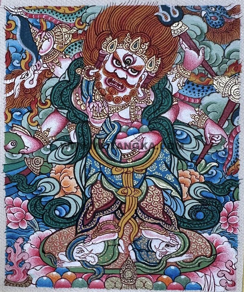 编号118-2831775：彩绘小唐卡-白六臂玛哈嘎拉（长方形·5*4CM左右）