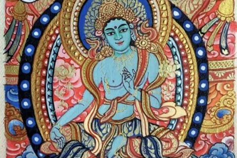 编号118-3095546：彩绘小唐卡-绿度母（长方形·5*4CM左右）