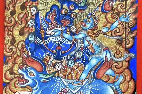 编号118-3424820：彩绘小唐卡-外阎罗护法（长方形·5*4CM左右）