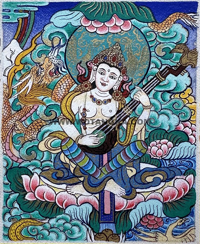 编号118-3452081：彩绘小唐卡-妙音天女（长方形·5*4CM左右）