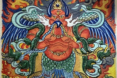 编号118-3490907：彩绘小唐卡-大鹏金翅鸟（长方形·5*4CM左右）