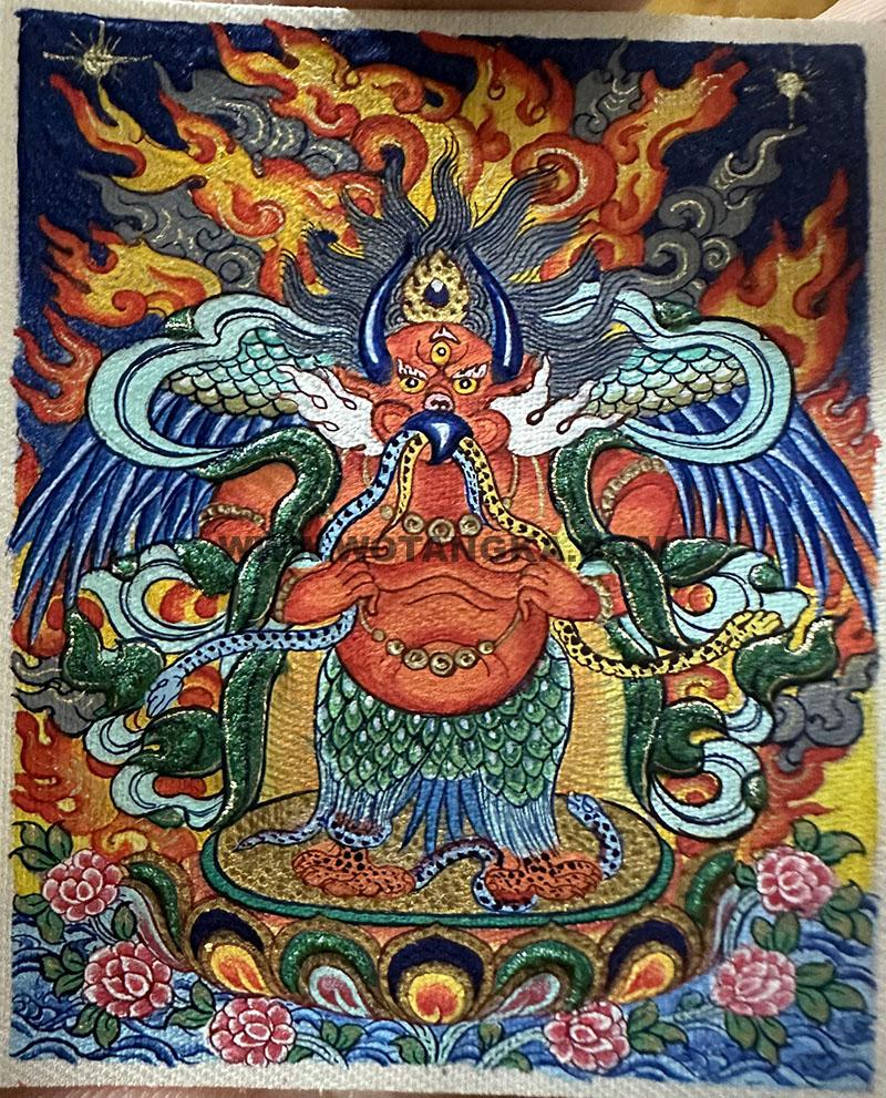 编号118-3490907：彩绘小唐卡-大鹏金翅鸟（长方形·5*4CM左右）