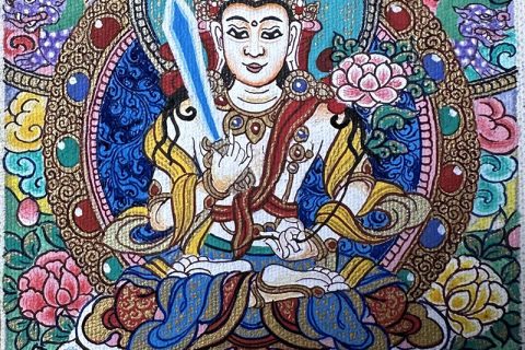 编号118-3613922：彩绘小唐卡-虚空藏菩萨（长方形·5*4CM左右）