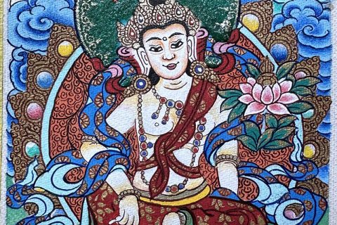 编号118-3826425：彩绘小唐卡-金刚手菩萨·寂静相（长方形·5*4CM左右）