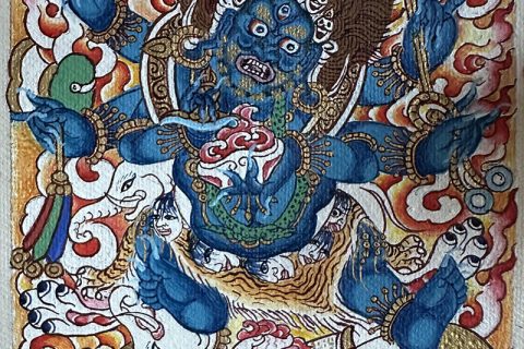 编号118-3915210：彩绘小唐卡-六臂玛哈嘎拉（长方形·5*4CM左右）