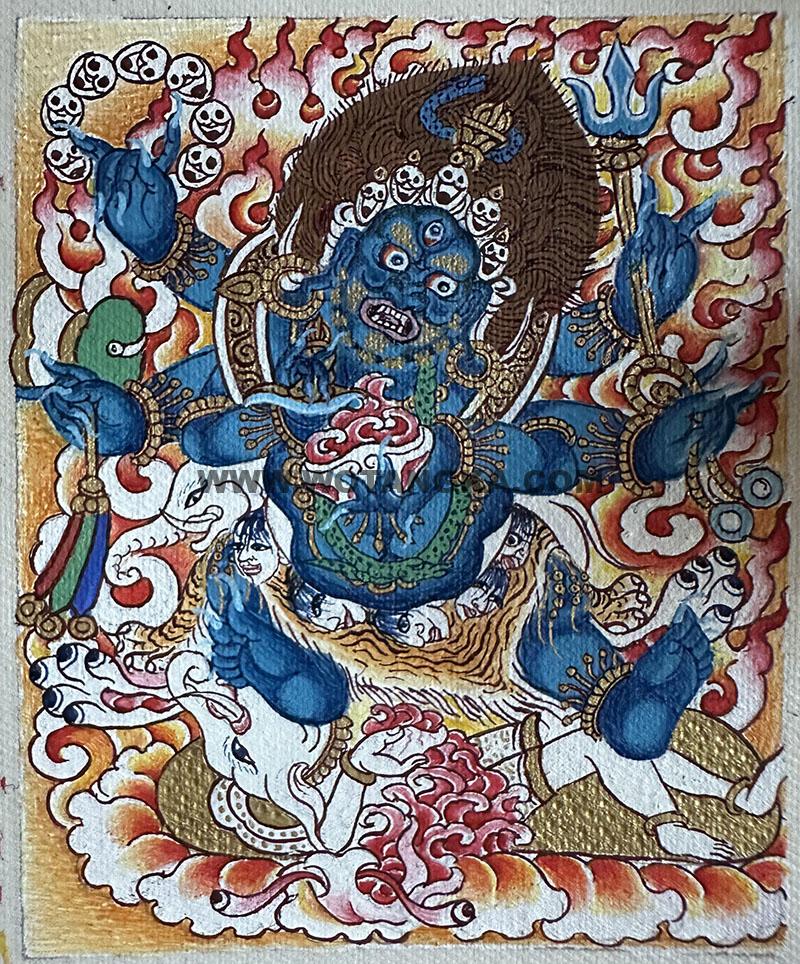 编号118-3915210：彩绘小唐卡-六臂玛哈嘎拉（长方形·5*4CM左右）