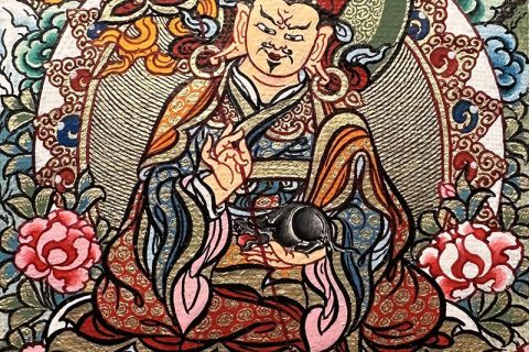 编号118-4007429：彩绘小唐卡-莲花生大士·财神莲师（长方形·5*4CM左右）