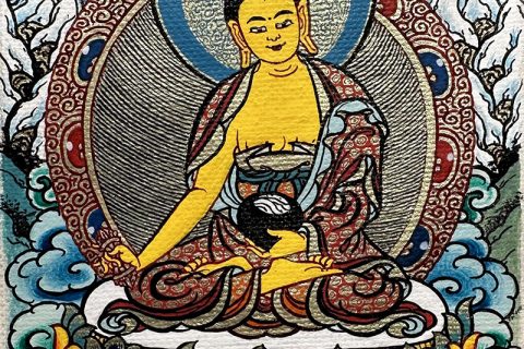 编号118-4326448：彩绘小唐卡-莲师八变·释迦狮子（长方形·5*4CM左右）