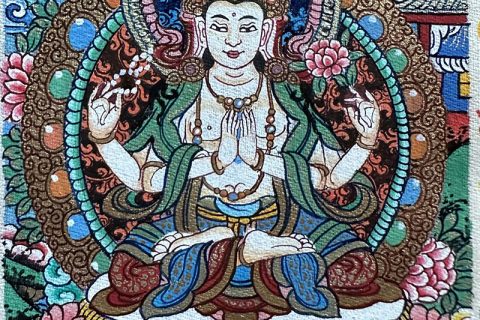 编号118-4814377：彩绘小唐卡-四臂观音（长方形·5*4CM左右）