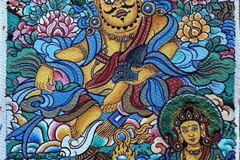 编号118-4994198：彩绘小唐卡-黄财神（长方形·5*4CM左右）