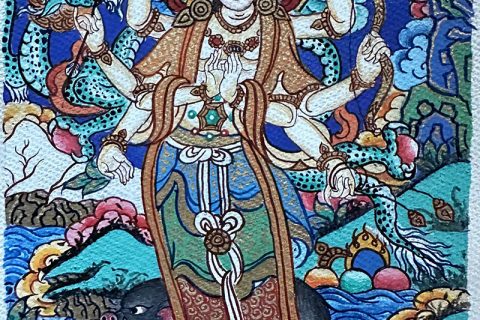 编号118-5028081：彩绘小唐卡-光明佛母·摩利支天（长方形·5*4CM左右）