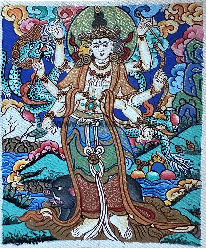 编号118-5028081：彩绘小唐卡-光明佛母·摩利支天（长方形·5*4CM左右）