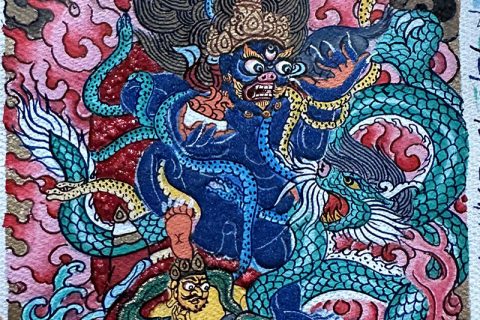 编号118-5296847：彩绘小唐卡-黑财神（长方形·5*4CM左右）