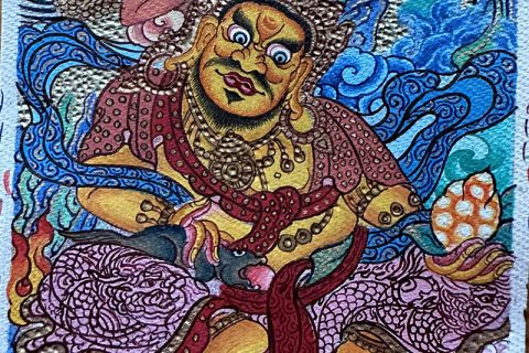 编号118-5541274：彩绘小唐卡-黄财神（长方形·5*4CM左右）