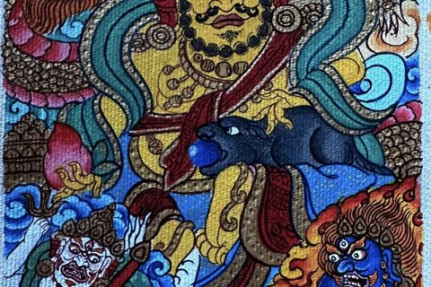 编号118-5574757：彩绘小唐卡-黄财神（长方形·5*4CM左右）