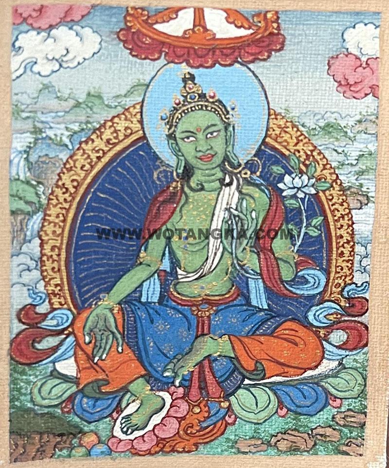 编号118-5814102：彩绘小唐卡-绿度母（长方形·5*4CM左右）