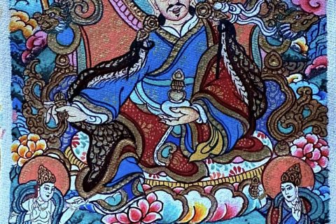 编号118-6214751：彩绘小唐卡-莲花生大士（长方形·5*4CM左右）