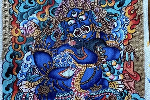 编号118-6448772：彩绘小唐卡-黑财神（长方形·5*4CM左右）