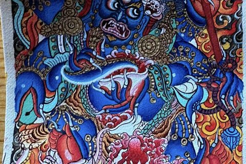 编号118-6685826：彩绘小唐卡-六臂玛哈嘎拉（长方形·5*4CM左右）