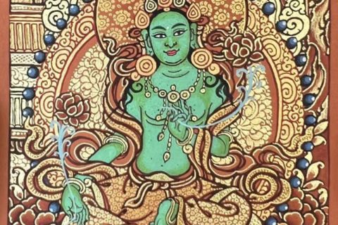 编号118-7640669：红金小唐卡-绿度母（长方形·5*4CM左右）