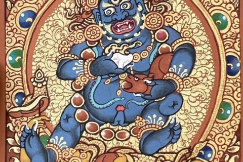 编号118-7662138：红金小唐卡-黑财神（长方形·5*4CM左右）