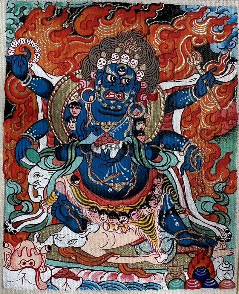 编号118-7792066：彩绘小唐卡-六臂玛哈嘎拉（长方形·5*4CM左右）