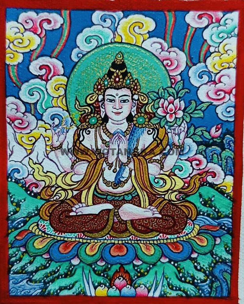 编号118-7851465：彩绘小唐卡-四臂观音（长方形·5*4CM左右）