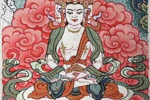 编号118-8018115：彩绘小唐卡-四面大日如来（长方形·5*4CM左右）