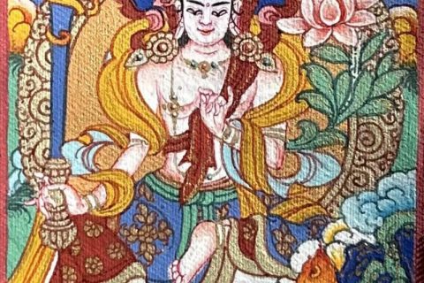 编号118-8984045：彩绘小唐卡-虚空藏菩萨（长方形·5*4CM左右）