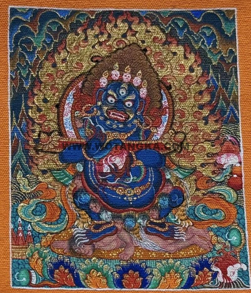编号118-9268584：彩绘小唐卡-红棒玛哈嘎拉（长方形·5*4CM左右）