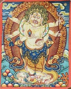 编号118-9276929：彩绘小唐卡-白六臂玛哈嘎拉（长方形·5*4CM左右）