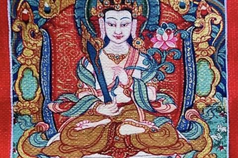 编号118-9903861：彩绘小唐卡-虚空藏菩萨（长方形·5*4CM左右）