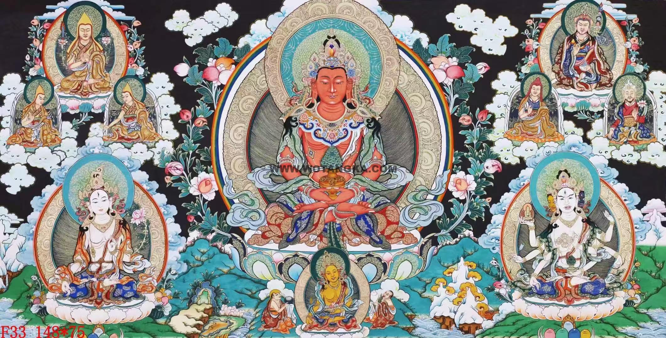 编号138-177838:彩绘唐卡-长寿佛·长寿三尊(75*148CM左右)