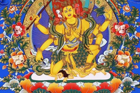 编号138-231386：蓝金唐卡-叶衣佛母（60*42CM左右）