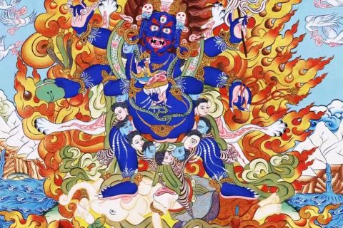 编号138-232664：彩绘唐卡-六臂玛哈嘎拉（78*51CM左右）