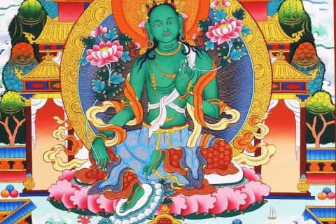 编号138-244962：彩绘唐卡-绿度母（75*50CM左右）