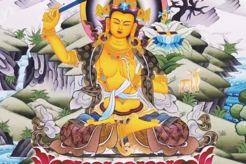 编号138-253270：彩绘唐卡-文殊菩萨·五部文殊（75*50CM左右）