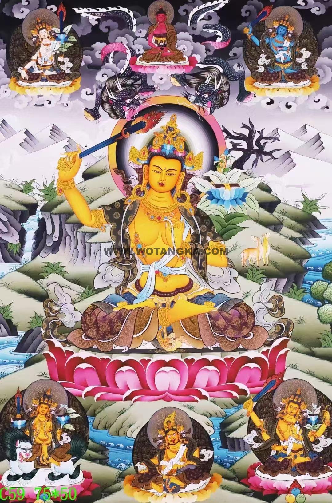 编号138-253270：彩绘唐卡-文殊菩萨·五部文殊（75*50CM左右）