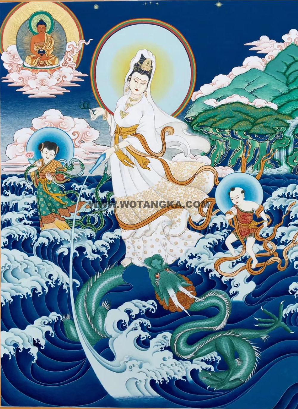 编号188-107611:彩绘唐卡-观音菩萨·杨柳枝观音(80*60CM左右)