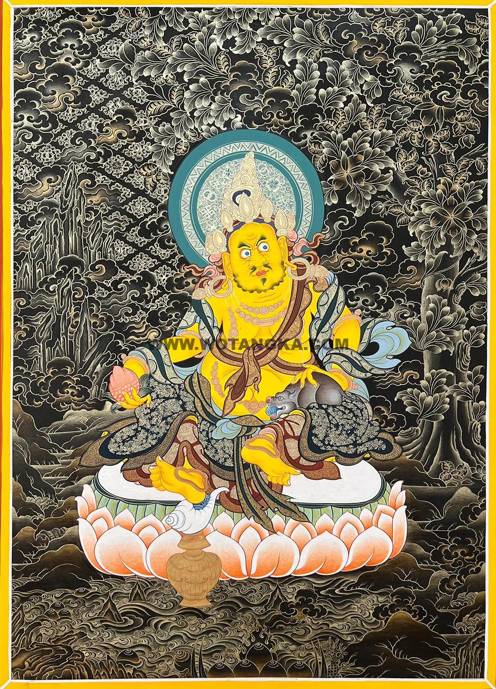 热贡-尼玛次仁·画院:黑金唐卡-黄财神(60*45CM左右)
