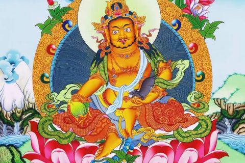 编号138-210527：彩绘唐卡-黄财神（63*48CM左右）