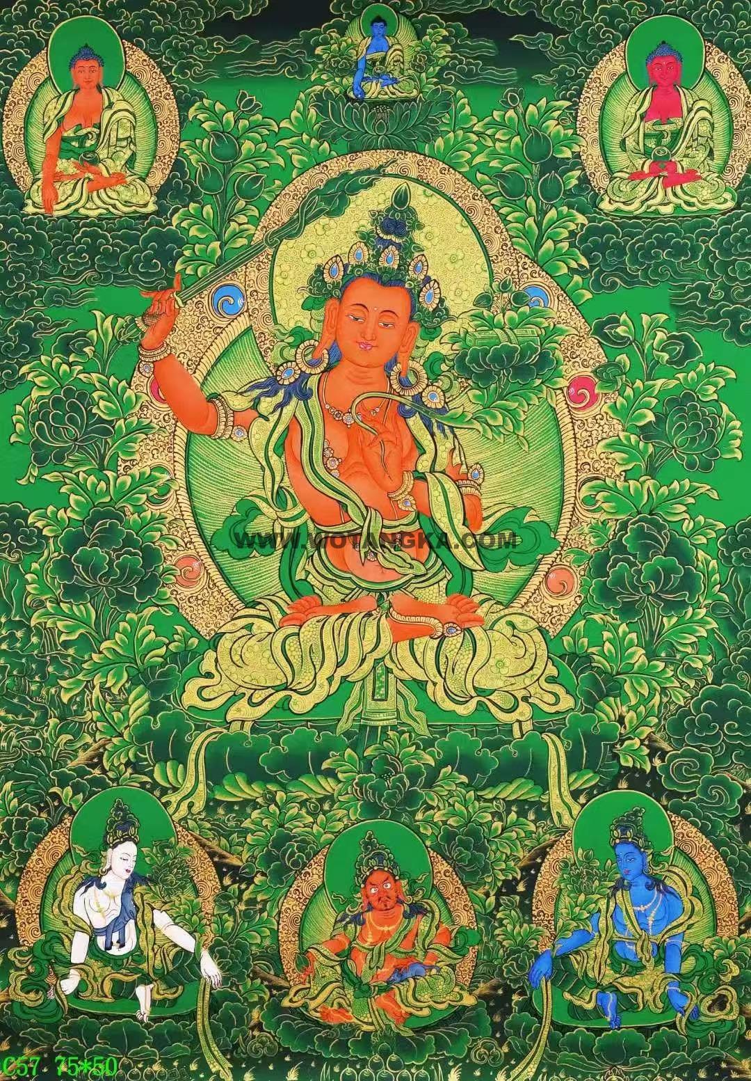 编号138-211493：绿金唐卡-文殊菩萨（75*50CM左右）