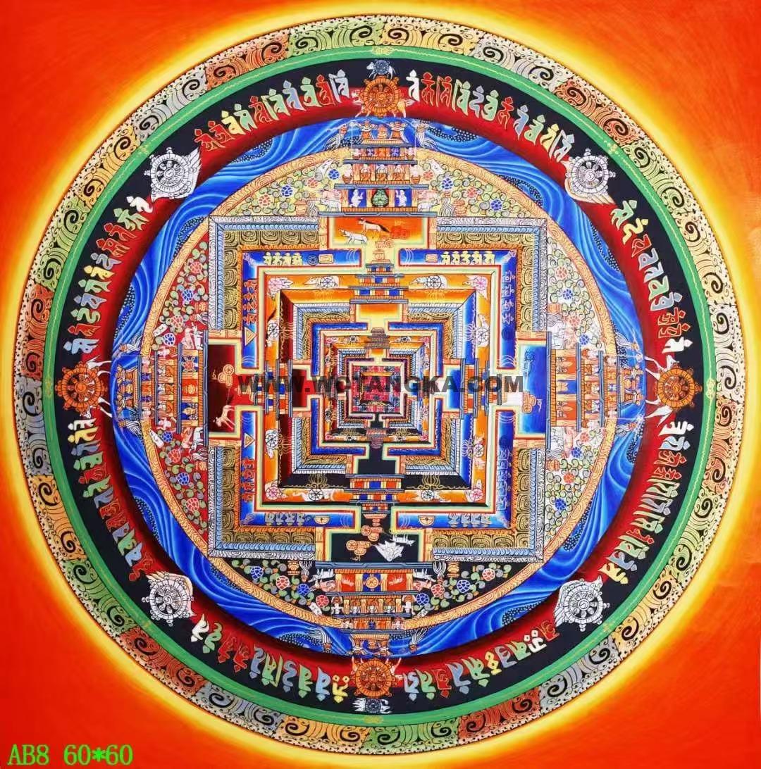 编号138-222202：彩绘唐卡-时轮金刚坛城（60*60CM左右）