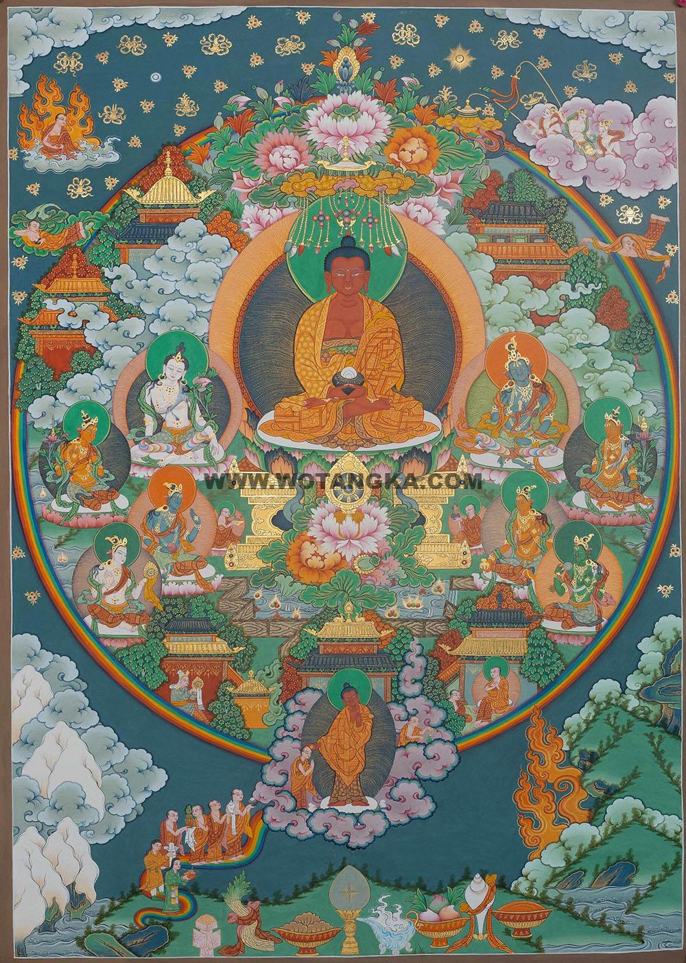 西藏-阿秋·画院:彩绘唐卡-阿弥陀佛·极乐净土(100*70CM左右)